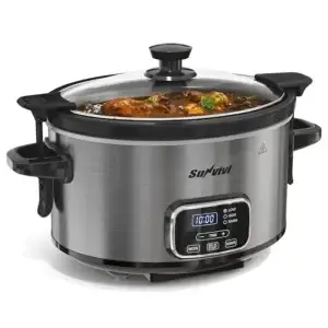 4QT Programmable Slow Cooker with Removable Ceramic Pot Locking Lid 3 Heating Settings Time Control Dishwasher-Safe Lid Pot Gre