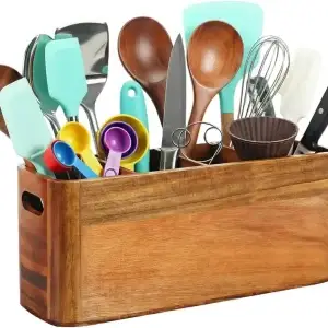 Large Wooden Utensil Caddy Organizer